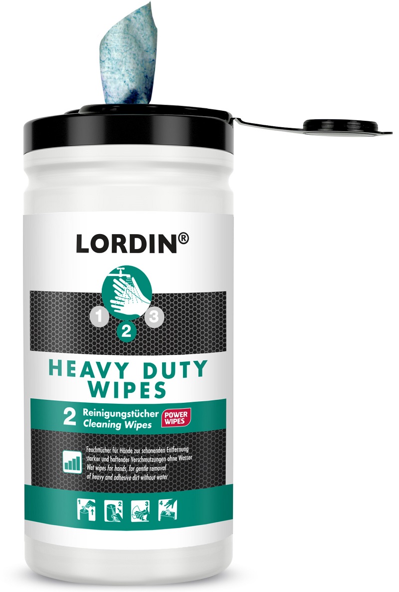 LORDIN® HEAVY DUTY WIPES  Reinigungstücher für Hände u Gegenstände, Dose mit 90 Tüchern